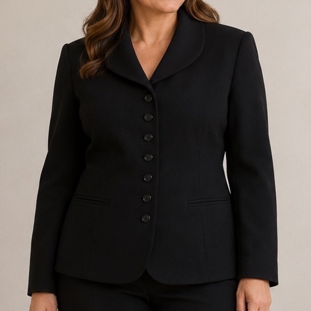 Vintage Black Blazer Women's 12P 100% Worsted Wool Petite USA Fabric Minimalist
